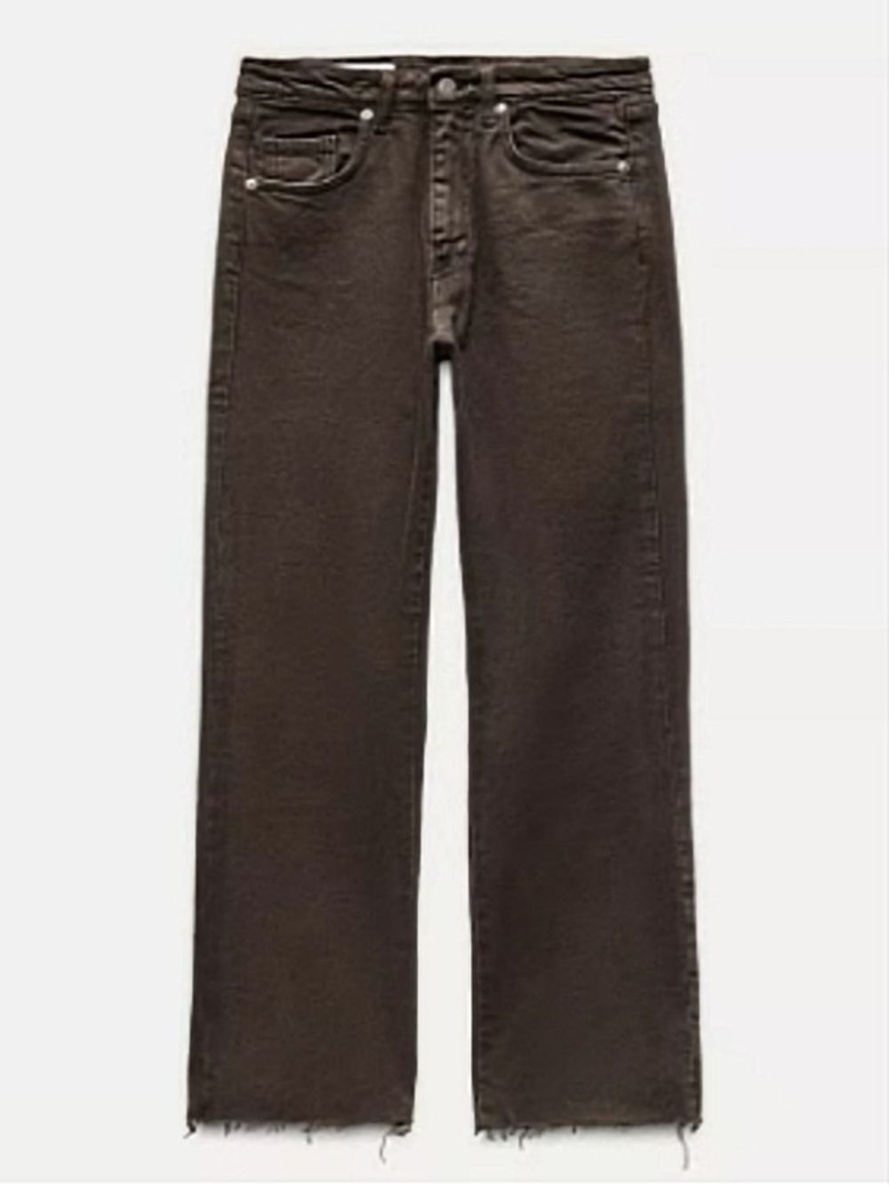Zara Womens Dark Brown Straight Cropped High Waisted Raw Hem Flare Jeans Size 2
